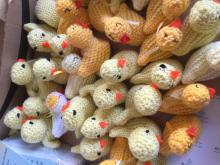 Easter Saturday: Handing out knitted chicks on the high street